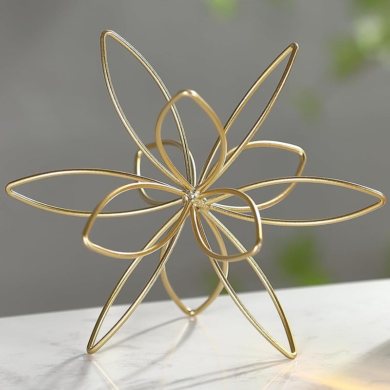 Mocome 8" Gold Decorative Sphere, Metal Floral Tabletop Sculpture, Abstract Tabletop Decorative Ball for Home Metal Sphere Decor - Image 2
